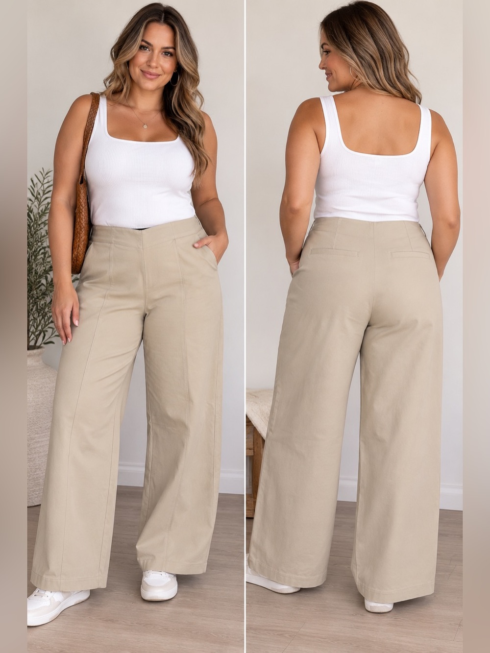 Old Navy Pixie Wide Leg Pants Women’s Size Large Beige Tan High Rise